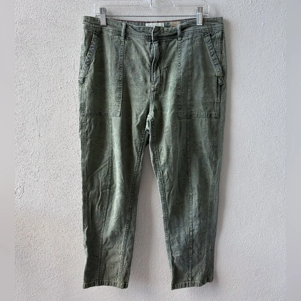 Anthropologie The Wanderer Pants‎ Size 31 Sage Green Jacquard Palm Tree Print